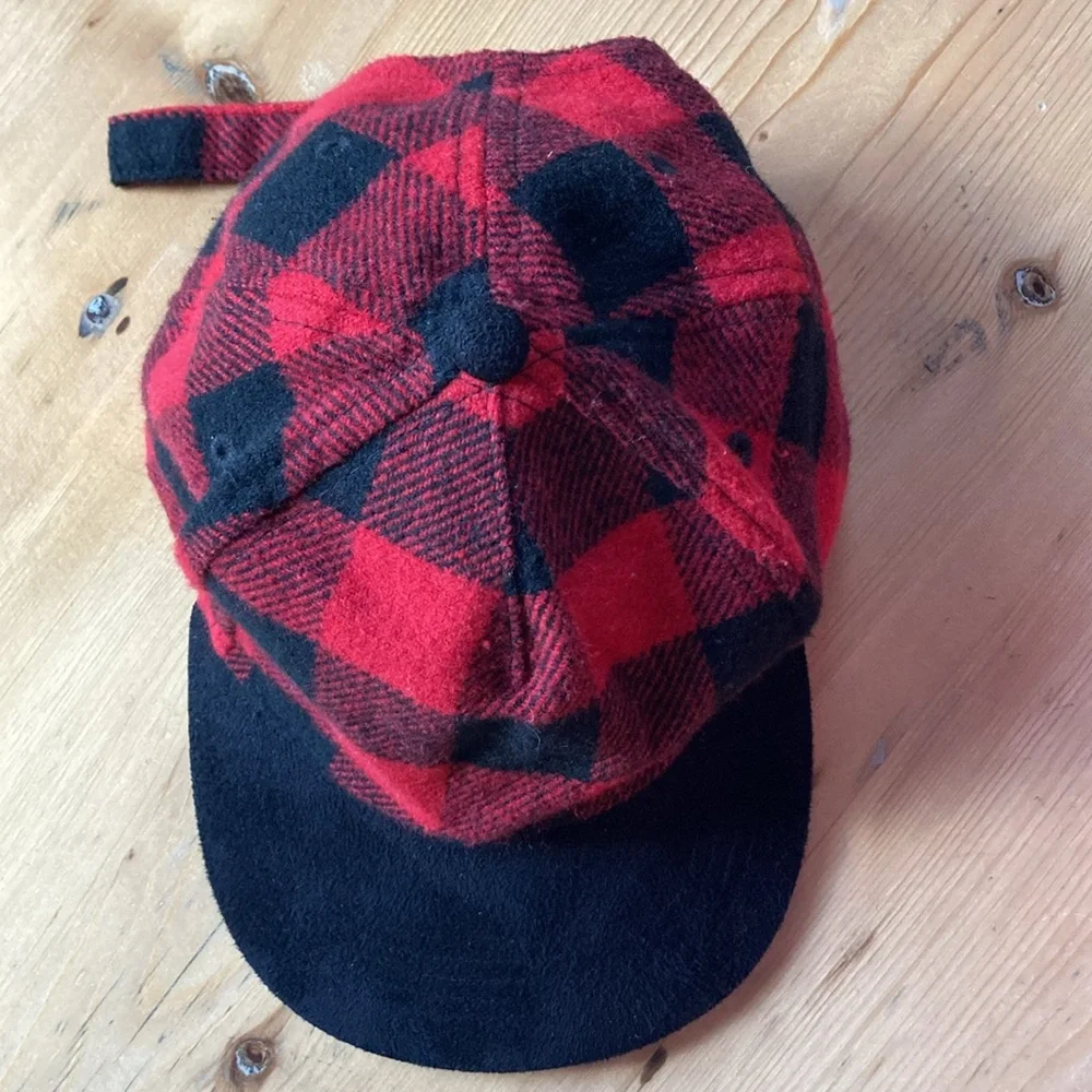 Child’s Red Black Buffalo Plaid Suede Baseball Cap Adjustable